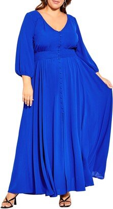 Desire Shirred Waist Button Front Maxi Dress