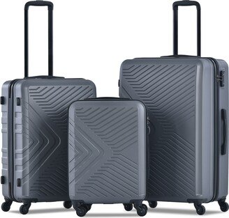 Sunmory 3 Piece Luggage Sets ABS Lightweight Suitcase with Two Hooks, Spinner Wheels, TSA Lock,