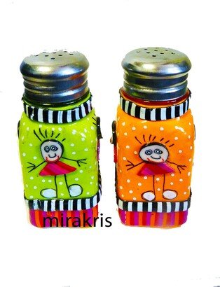 Colorful & Unique Cute Glass Slat Pepper Shakers Set, Spice