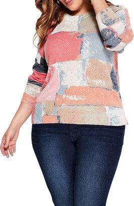 Plus Size Printed Geo Sweater (Pink Multi) Women's Sweater