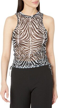 Womens Sleeveless Mesh Top with Adjustable Side Drawstrings Shirt