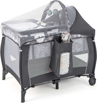 4-in-1 Portable Baby Playard Nursery Center Bassinet w/ Music