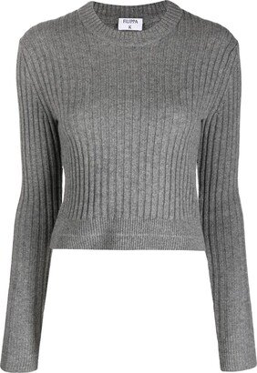 Crew-Neck Ribbed Wool Sweatshirt-AA