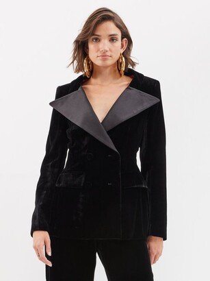 Satin-lapel Double-breasted Velvet Suit Jacket