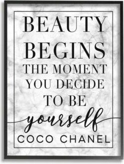 Beauty Begins Once You Decide To Be Yourself White Marble Typography Framed Texturized Art Collection