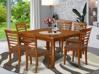 7 Piece Dining Table Set Consist of a Square Dining Table and 6 Kitchen Chairs, Saddle Brown