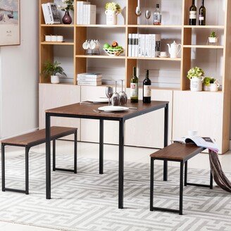 RASOO Modern 3-Piece Dining Table Set with Benches, Durable & Stylish-AA