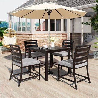 GREATPLANINC 5 Pcs Patio Furniture Sets, All-weather Outdoor Dining Table Set with 4 Soft Cushions Chairs for Courtyards, Balconies, Lawns