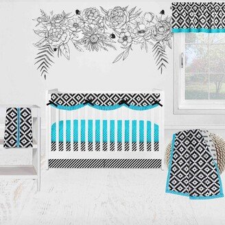 Love Aztec Print Black Turquoise 6 pc Crib Bedding Set with Long Rail Guard Cover