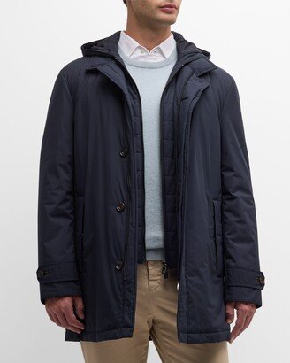 Men's Padded Tech Car Coat with Hooded Bib