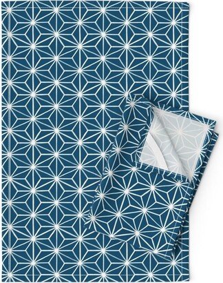 Sashiko Tea Towels | Set Of 2 - Star Tile By Thistleandfox Japanese Style Teal Blue Japan Indigo Linen Cotton Spoonflower