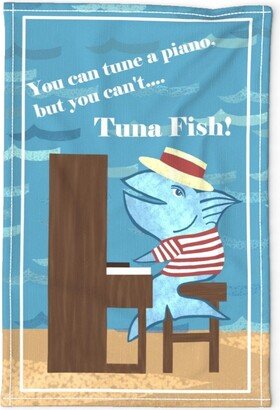 Dad Jokes Tea Towel - Tune-A-Fish By Amorphousmediaart Vintage Blue Sea Humor Marine Ocean Linen Cotton Canvas Spoonflower