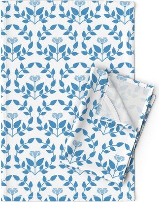 Regency Rose Tea Towels | Set Of 2 - Blue Flower & Vine By Wbbeardie Sky Floral Simple Linen Cotton Spoonflower