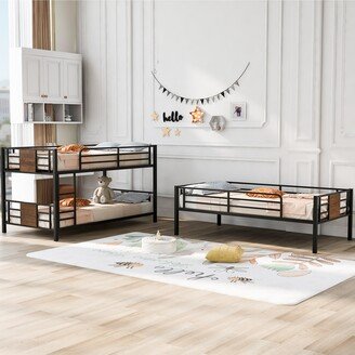 Nestfair Twin Size Triple Metal Bunk Bed with Wood Decoration Headboard