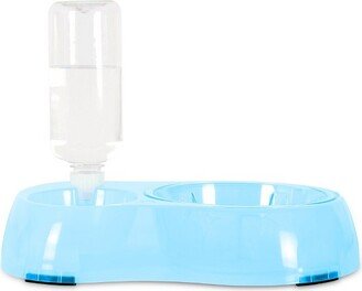 ANYPET Slow Feeder Bowl, Elevated, Double Transparent for Cats, Small Dogs, Pet Automatic Water Feeder with Water Bottle, Blue