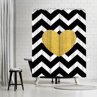 71 x 74 Shower Curtain, Chevron Gold Heart by Samantha Ranlet