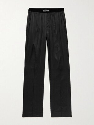 Velvet-Trimmed Stretch-Silk Satin Pyjama Trousers-AE