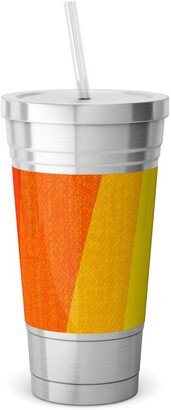 Travel Mugs: Geo Stripes Vertical - Multi Stainless Tumbler With Straw, 18Oz, Multicolor