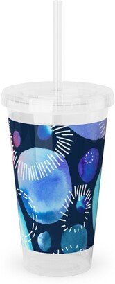 Travel Mugs: Watercolor Universe - Pink And Blue Acrylic Tumbler With Straw, 16Oz, Multicolor