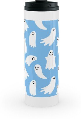 Travel Mugs: Cute Ghosts - Blue Stainless Mug, White, 16Oz, Blue