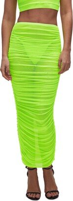 Ruched Mesh Cover-Up Maxi Skirt