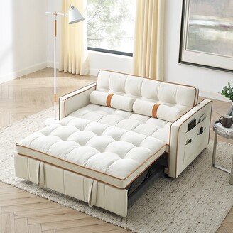 Aoolive Modern 55.5 Pull Out Sleep Sofa Bed 2 Seater Loveseats Sofa Couch with side pockets, Adjsutable Backrest and Lumbar Pillows