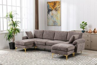 RASOO L-shaped Sectional Sofa, Polyester Upholstered,Solid Manufactured Frame, Cushion Backres, Metal Feet,Pillow Top Arms
