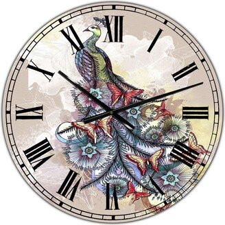 Designart Butterfly Peacock Oversized Cottage Wall Clock - 38