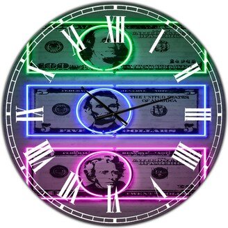 Designart Founding Fathers Neon Dollar Oversized Modern Wall Clock - 36 x 36