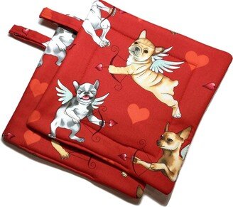 Quilted Pot Holders, Set Of 2, Canine Cupids, Valentine's Day Alexander Henry