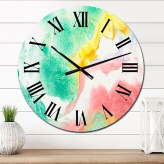 Designart 'Green Yellow And Red Ink Art' Modern wall clock