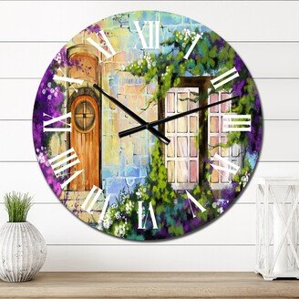 Designart 'Mystery Door With Colorful Stone Wall II' Vintage wall clock