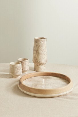 Stone And Wood Tray, Carafe And Cups Set - Neutrals