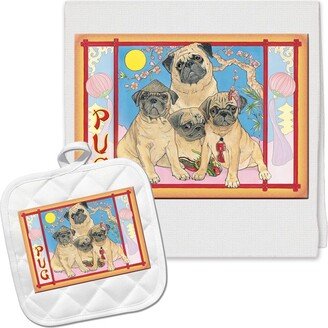 Pug Kitchen Dish Towel & Pot Holder Gift Set-AC