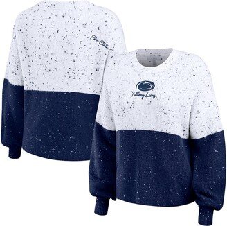 Women's Wear by Erin Andrews White, Navy Penn State Nittany Lions Colorblock Script Pullover Sweater - White, Navy