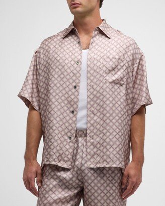 Men's Diamond Patterned Silk Sport Shirt