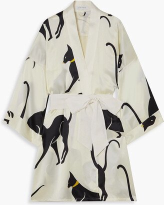 Mimi belted printed silk-satin robe