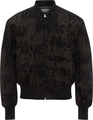 Logo-Print Leather Bomber Jacket