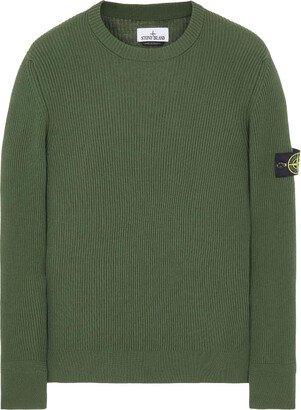 Military Green Ribbed Knitted Crew Neck Sweater