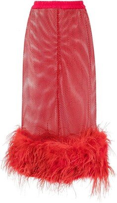 Atu Body Couture Feather-Trim Sheer Maxi Skirt