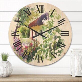 Designart 'Rural Village On A Green Summer Day' Traditional Wood Wall Clock