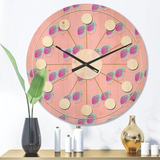 Designart 'Pink Abstract Retro Pattern I' Mid-Century Modern Wood Wall Clock