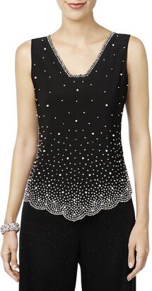 Petites Womens Embellished V-Neck Tank Top