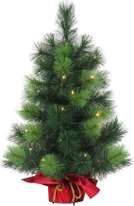 2ft Puleo Pre-Lit Tabletop Artificial Christmas Tree Red Sac Clear Lights