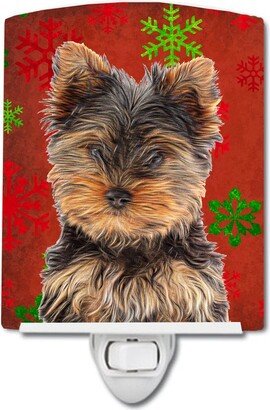 Red Snowflakes Holiday Christmas Yorkie Puppy / Yorkshire Terrier Ceramic Night Light