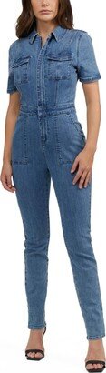 Women's Straight Leg Zip Front Denim Jumpsuit