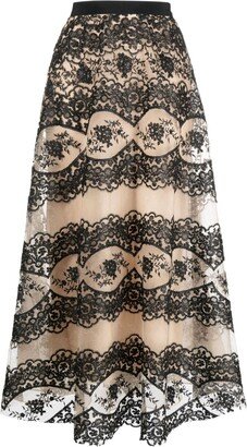 Gemy Maalouf Floral-Lace Sheer Midi Skirt