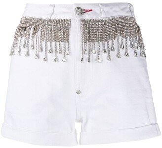 Crystal Fringe-Embellished Denim Shorts