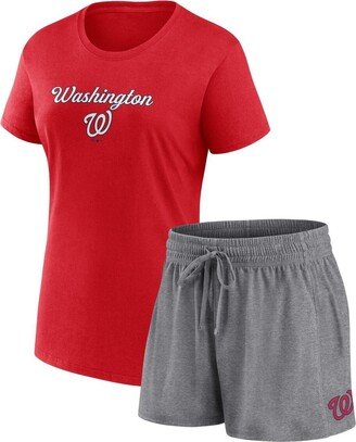 Women's Branded Red, Gray Washington Nationals Script T-shirt and Shorts Combo Set - Red, Gray