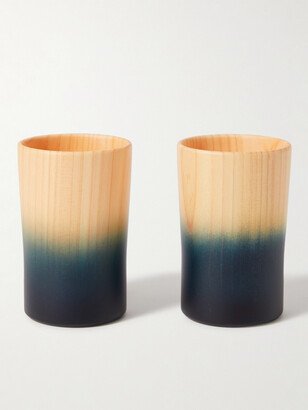 Japanese Craft Aola Indigo Set of Two Hinoki Wood Cups